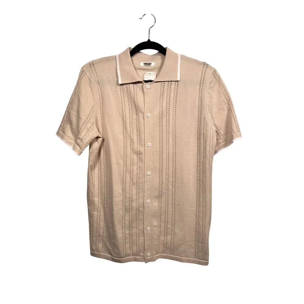 COOFANDY Polo Shirt Mens Small Tan Knit Button Down Short Sleeve Viscose NWT